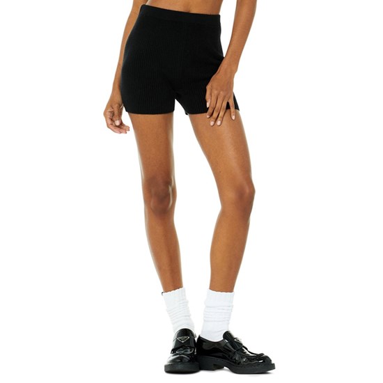 Bermudas Alo Yoga Cashmere Ribbed Staycation Corta Mujer Negros | RYKA13740