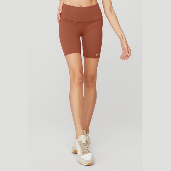 Bermudas Alo Yoga High-Cintura Ciclismo Corta Mujer Marrom | DOZI02456