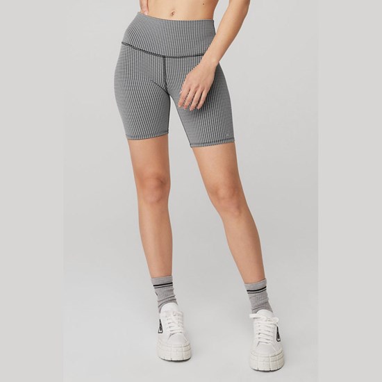 Bermudas Alo Yoga High-Cintura Micro Houndstooth Ciclismo Corta Mujer Negros | AXSZ85672