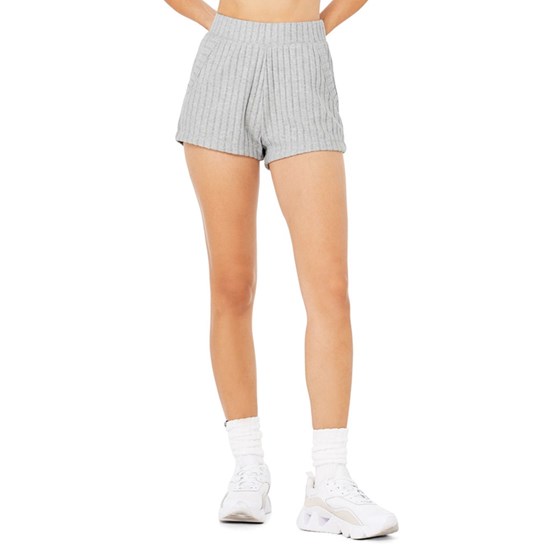 Bermudas Alo Yoga Ribbed Take Comodidad Corta Mujer Grises | IBNX05613