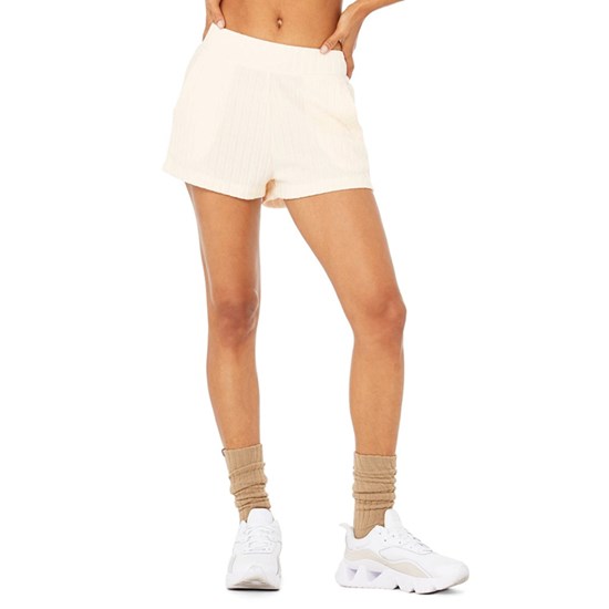 Bermudas Alo Yoga Ribbed Take Comodidad Corta Mujer Blancos | JKBN61834