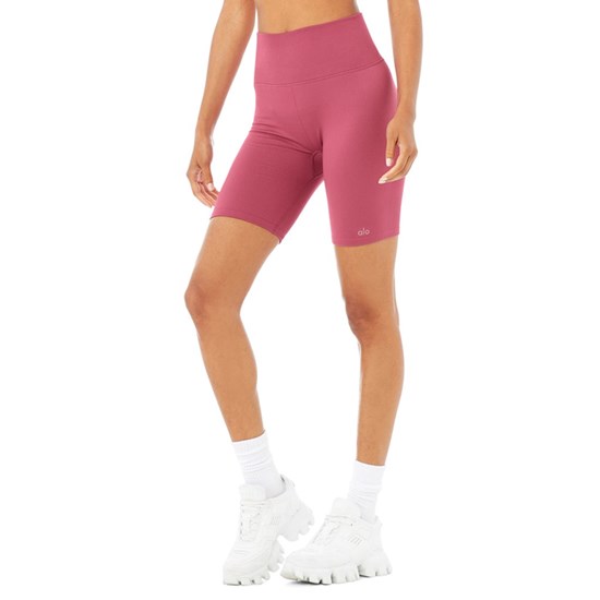 Bermudas Alo Yoga Seamless High-Cintura Ribbed Ciclismo Corta Mujer Rosas | KBXI42371
