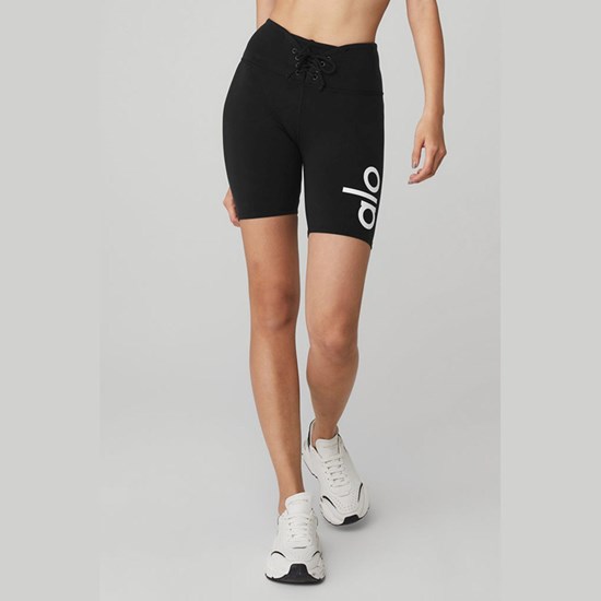 Bermudas Alo Yoga Yogi Encaje Up Corta Mujer Negros | ZHUA04751