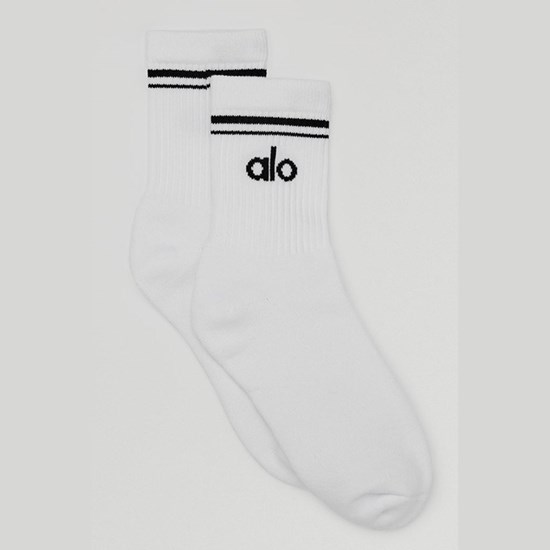 Calcetines Alo Yoga Unisex Half-Crew Throwback Mujer Blancos | BWRN83906