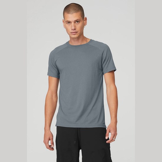Camiseta Alo Yoga The Triumph Crew Neck Corta Sleeves Hombre Azules | ALGW13958