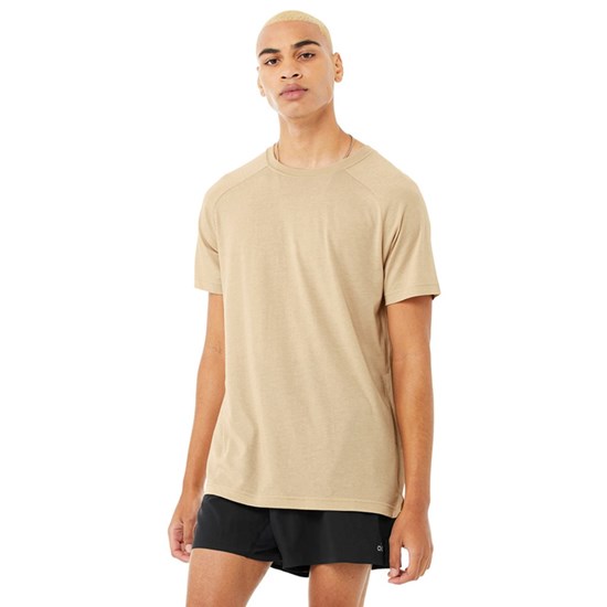 Camiseta Alo Yoga The Triumph Crew Neck Corta Sleeves Hombre Beige | TVLP31906