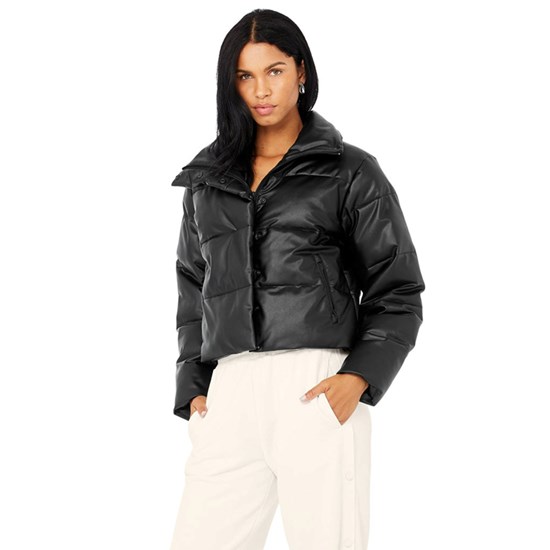Chaquetas Alo Yoga Faux Cuero Gold Rush Puffer Mujer Negros | HMTV46380
