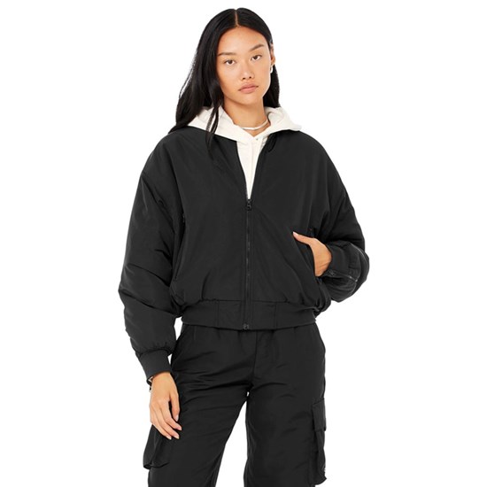 Chaquetas Alo Yoga Faux Fur Urbanite Bomber Mujer Negros | YHIQ81206