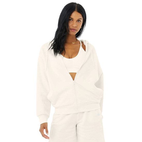 Chaquetas Alo Yoga Hype Full Zip Mujer Blancos | ZPWS26918