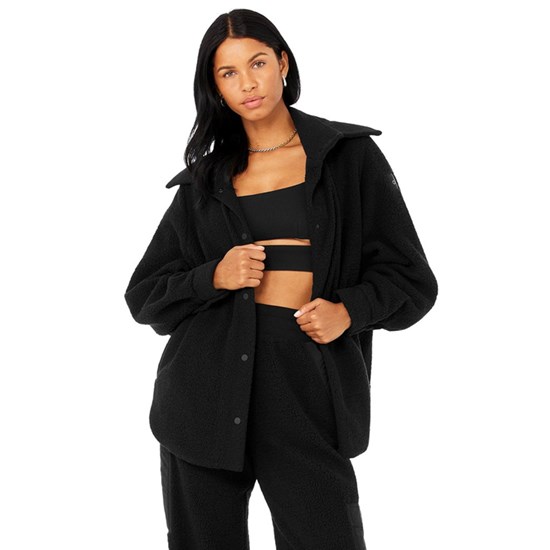 Chaquetas Alo Yoga Micro Sherpa Envy Shacket Mujer Negros | NBHX87963