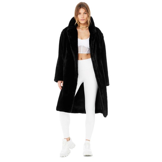 Chaquetas Alo Yoga Oversized Faux Fur Trench Mujer Negros | EOKN06245