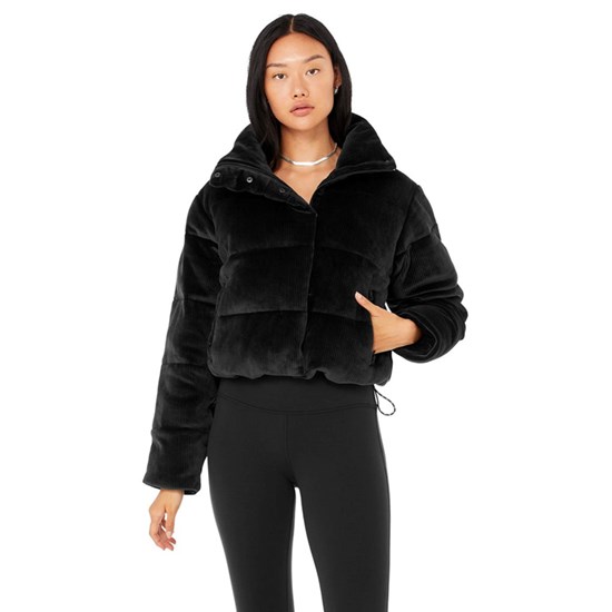 Chaquetas Alo Yoga Ribbed Velour Gold Rush Puffer Mujer Negros | DCZT04385