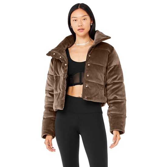 Chaquetas Alo Yoga Ribbed Velour Gold Rush Puffer Mujer Marrom | MFGA02617
