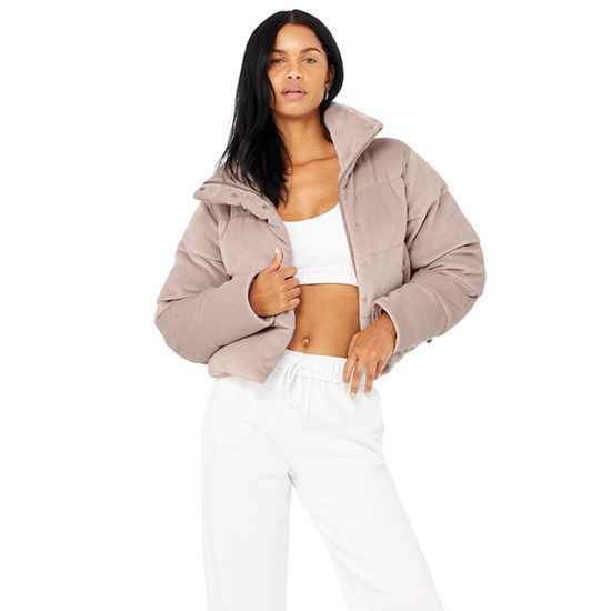Chaquetas Alo Yoga Ribbed Velour Gold Rush Puffer Mujer Rosas | TLFC98452