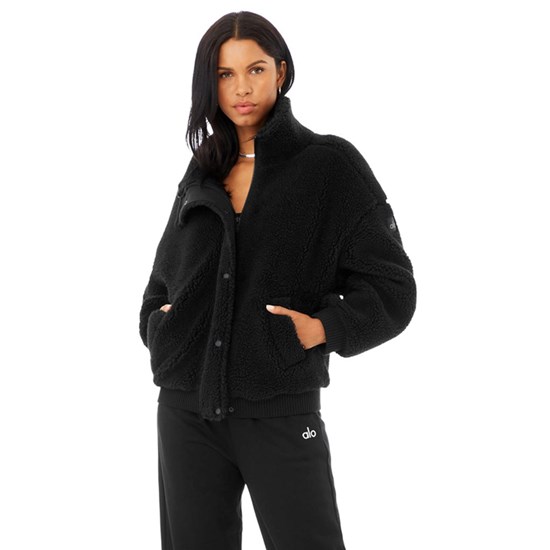 Chaquetas Alo Yoga Sherpa Varsity Mujer Negros | WQMO10762