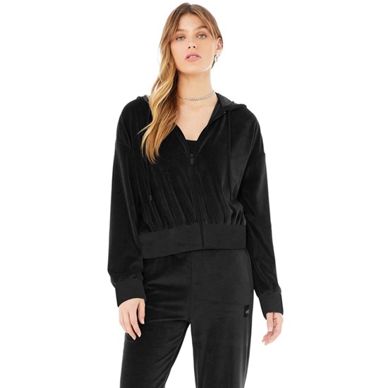 Chaquetas Alo Yoga Velour Glimmer Full Zip Mujer Negros | EZTH89703