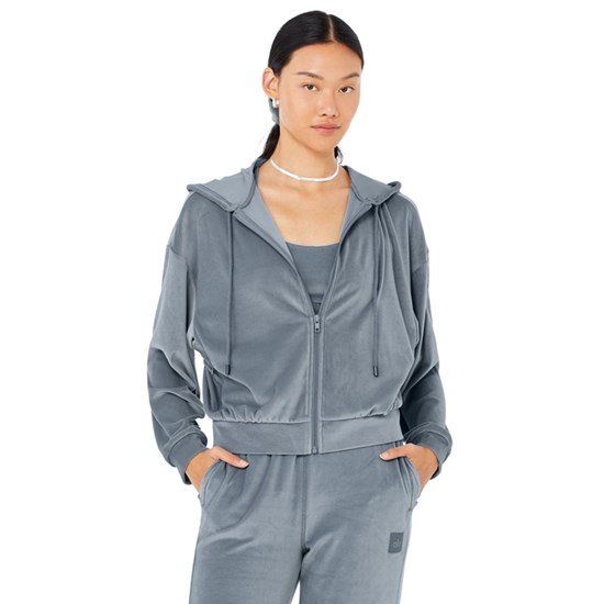 Chaquetas Alo Yoga Velour Glimmer Full Zip Mujer Azules | IOCD68370