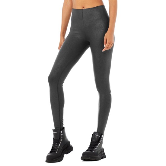 Leggins Alo Yoga Faux Cuero Airbrush High-Cintura Mujer Negros | QZHK08432