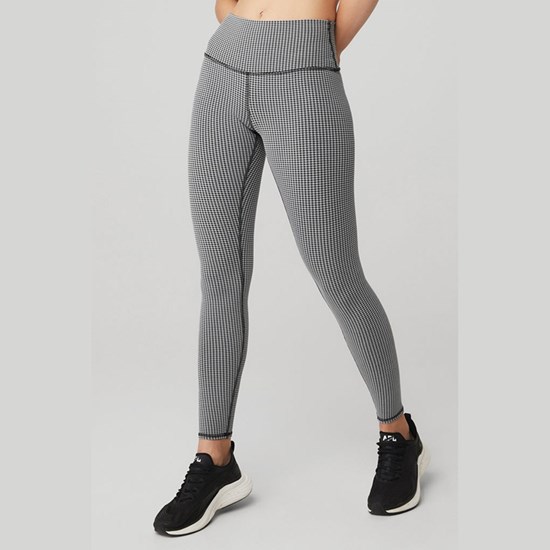 Leggins Alo Yoga High-Cintura Micro Houndstooth Mujer Negros | QKJF98715