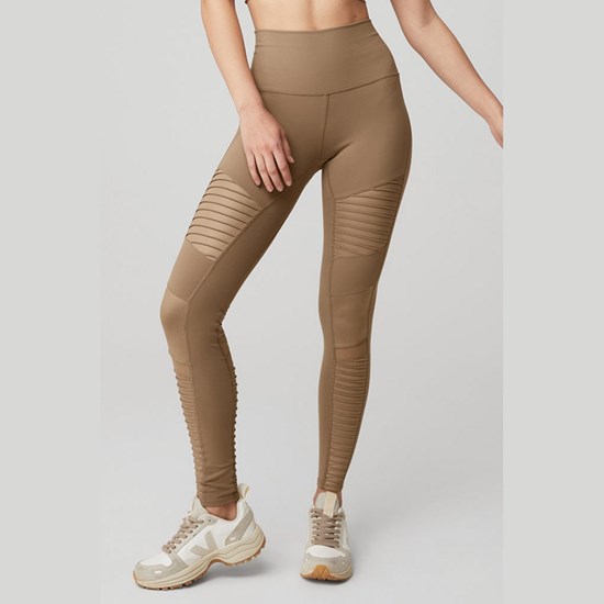 Leggins Alo Yoga High-Cintura Moto Mujer Beige | BEUY58192