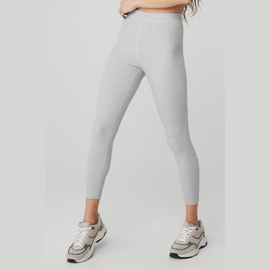 Leggins Alo Yoga Ribbed High-Cintura 7/8 Blissful Mujer Grises | CRYS45389