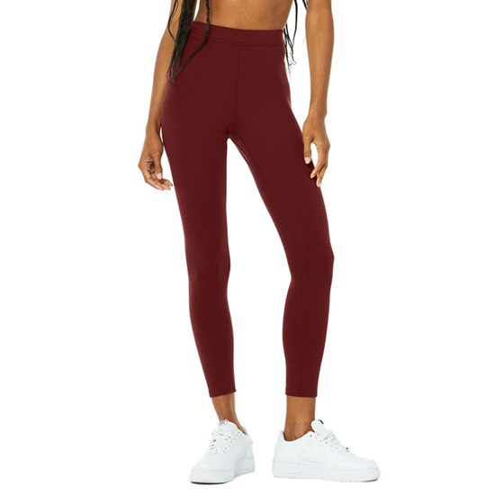 Leggins Alo Yoga Ribbed High-Cintura 7/8 Blissful Mujer Rojos | NRTV59768