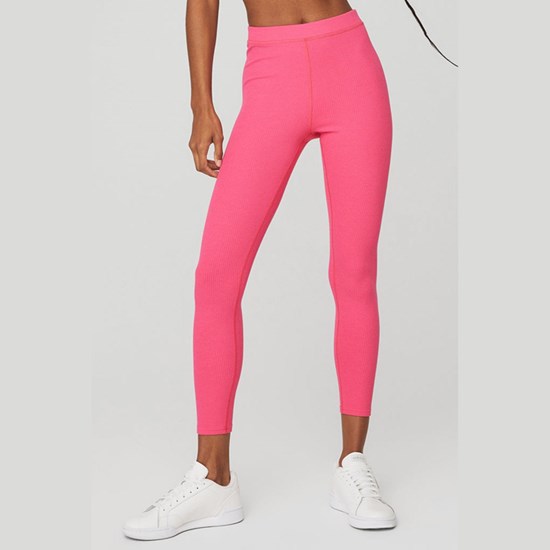 Leggins Alo Yoga Ribbed High-Cintura 7/8 Blissful Mujer Rosas | PNFR49283