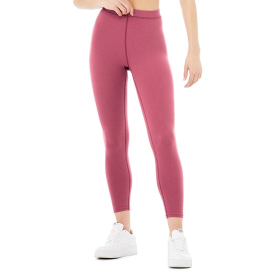 Leggins Alo Yoga Ribbed High-Cintura 7/8 Blissful Mujer Rosas | VCZJ17432