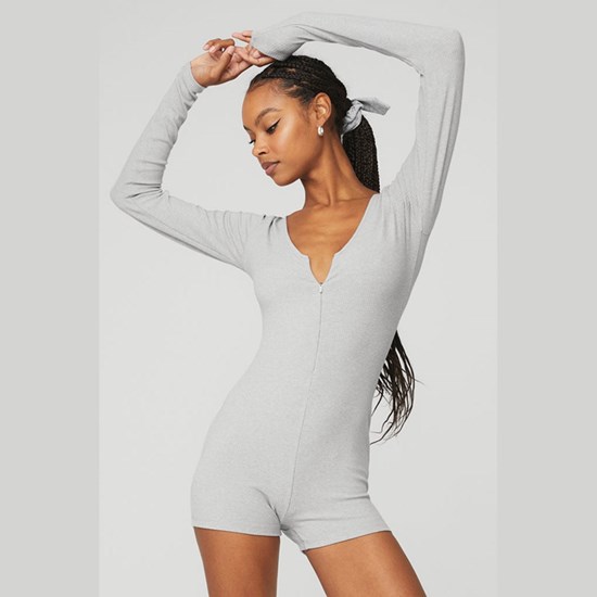 Onesie Alo Yoga Keep It Sleek Ribbed Onesie Mujer Grises | ZBPI76239