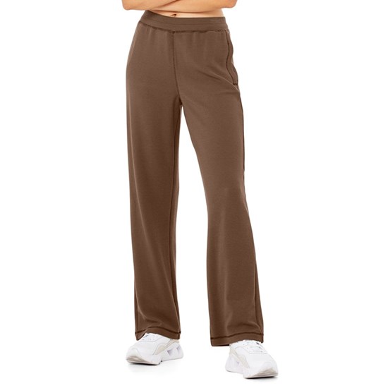 Pantalones Alo Yoga Micro Waffle High-Cintura Pleasant Anchos Leg Mujer Marrom | LRMS40835