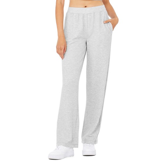 Pantalones Alo Yoga Micro Waffle High-Cintura Pleasant Anchos Leg Mujer Grises | NPBV86071