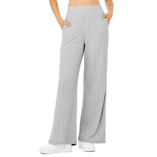 Pantalones Alo Yoga Ribbed Take Comodidad Anchos Leg Mujer Grises | PNZC67159