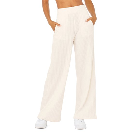 Pantalones Alo Yoga Ribbed Take Comodidad Anchos Leg Mujer Blancos | WGSO57291