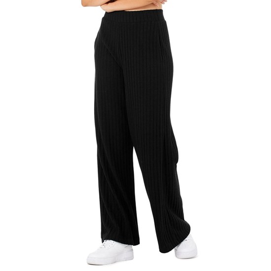 Pantalones Alo Yoga Ribbed Take Comodidad Anchos Leg Mujer Negros | YBOJ47065