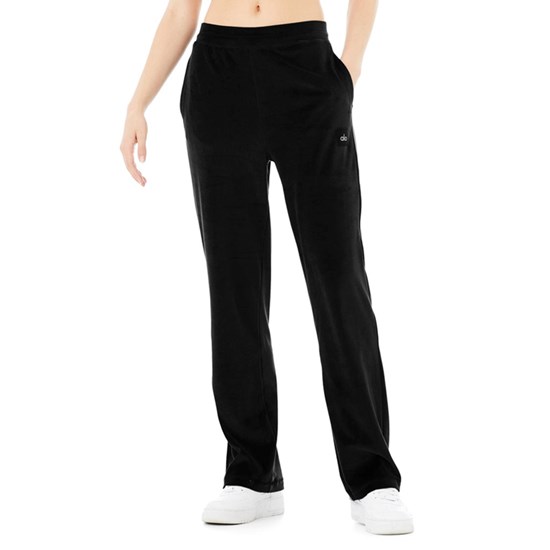 Pantalones Alo Yoga Velour High-Cintura Glimmer Anchos Leg Mujer Negros | KRJE03816