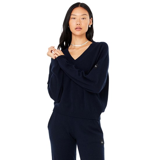 Pullover Alo Yoga Cashmere Jet Set V-Neck Mujer Azules | BNSE67025