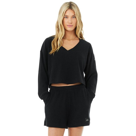 Pullover Alo Yoga Muse V-Neck Mujer Negros | EJHQ65983