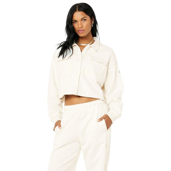 Pullover Alo Yoga Renown Cropped Button-Up Mujer Blancos | JHNG14308