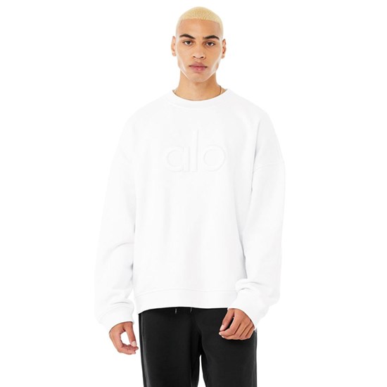 Pullover Alo Yoga Renown Heavy Weight Emblem Crew Neck Long Sleeve Hombre Blancos | EMZB89316