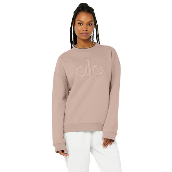 Pullover Alo Yoga Renown Heavy Weight Emblem Crew Neck Mujer Rosas | XDHB18920