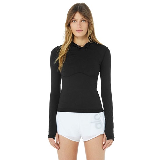 Ropa Alo Yoga Alosoft Encapuchado Runner Long Sleeve Mujer Negros | BPVH08623