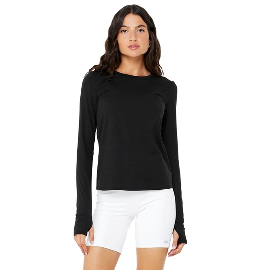 Ropa Alo Yoga Alosoft Finesse Long Sleeve Mujer Negros | YLQO51428