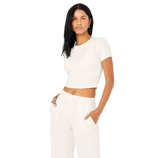 Ropa Alo Yoga Micro Waffle Sierra Corta Sleeve Mujer Blancos | ERGO31670