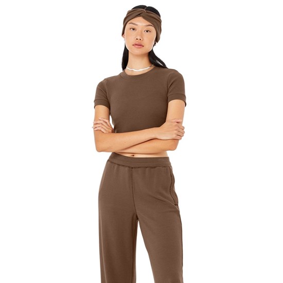 Ropa Alo Yoga Micro Waffle Sierra Corta Sleeve Mujer Marrom | IJVS46270