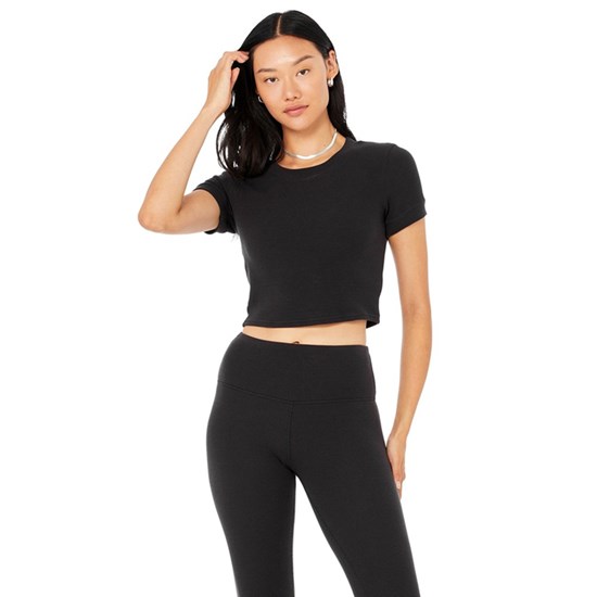 Ropa Alo Yoga Micro Waffle Sierra Corta Sleeve Mujer Negros | LMIP87390