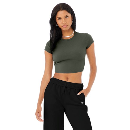 Ropa Alo Yoga Ribbed Corta Sleeve Mujer Verdes | EPIF42179