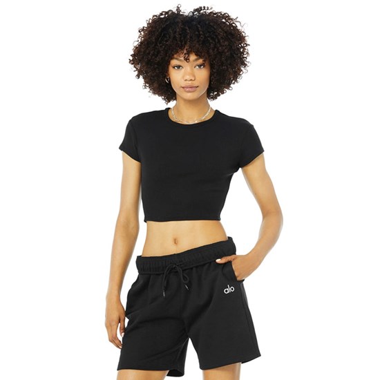 Ropa Alo Yoga Ribbed Corta Sleeve Mujer Negros | OLTC35790