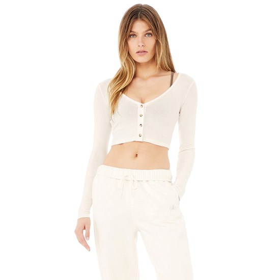 Ropa Alo Yoga Ribbed Cropped Whisper Cardigan Mujer Blancos | TNLX08257