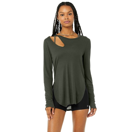 Ropa Alo Yoga Ribbed Peak Long Sleeve Mujer Verdes | GLKF72618