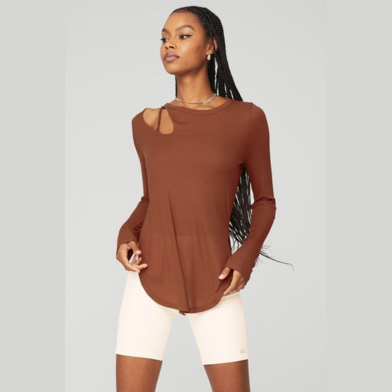 Ropa Alo Yoga Ribbed Peak Long Sleeve Mujer Marrom | GZVS03786